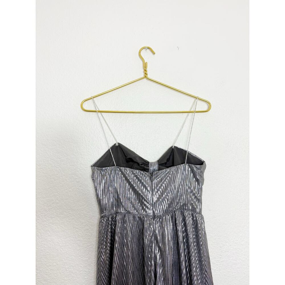 Lovers + Friends Tanya Midi Dress Silver Small Metallic Pleated Rhinestone Strap - Picture 11 of 14